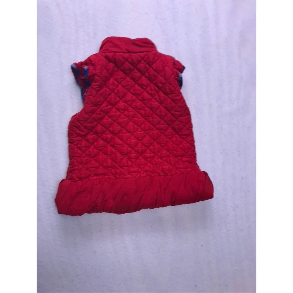 Tommy Hilfiger Quilted‎ Vest Kids 3T Red  Ruffle Hem Plaid Trim Puffer